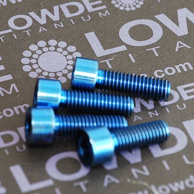 Conjunto 4 tornillos DIN 912 M6x18 titanio gr. 5 (6Al4V) anodizados azul - Conjunto 4 tornillos DIN 912 M6x18 titanio gr. 5 (6Al4V) anodizados azul