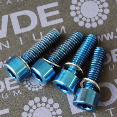 Conjunto 4 tornillos DIN 912 M6x20 titanio gr. 5 (6Al4V) anodizados azul