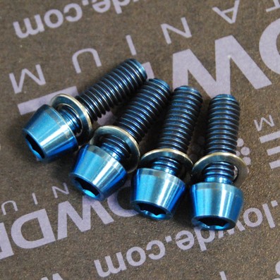 Kit 4 tornillos CÓNICOS M5x15 titanio gr. 5 Anodizados azul intenso.