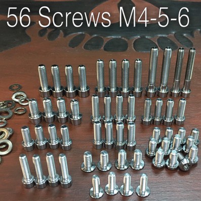 Kit de 56 tornillos M4, M5 y M6 de Titanio grado 5 (6Al-4V) - Kit de 56 tornillos en las medidas más utilizadas en bicicleta: M4, M5. yM6