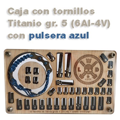Caja de 41 tornillos Titanio gr. 5 (6Al-4V) con pulsera - Caja de 41 tornillos Titanio gr. 5 (6Al-4V) con pulsera ciclista.